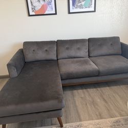 86.61" Wide Velvet Reversible Sofa & Chaise