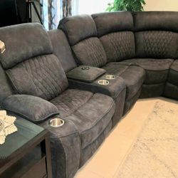 Grey Sectional Sofa With Power Reclining Seats