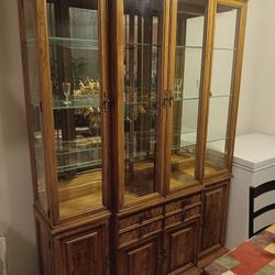 Wood China Cabinet with Glass Shelves