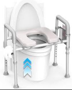 Agrish Raised Toilet Seat With Handles - Cozy Padded Elevated Medical Toilet Seat Risers For Seniors, 350lb Adjustable Handicap Toilet Seat - Gray