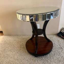 Small Side Table with dark brown base and mirror top