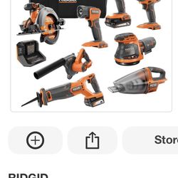 RIDGID 18V Cordless 8-Tool Combo Kit with 2.0 Ah Battery, 4.0 Ah Battery, Charger, and Tool Bag