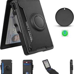 new Wallet for Men with AirTag(iOS Only), Mens Metal Wallet Minimalist with Money Clip & ID Window, Slim Leather Slots RFID Blocking Bifold Wallet,Sma