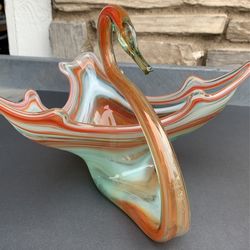 Vintage Blown  Glass Swan Bowls