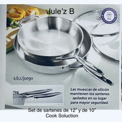 Princess House. Set De 2 Sartenes De 12” Y De 10” Cook Solution Nuevos En Su Caja 