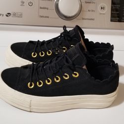 Converse All Star Platform Black W/gold Size 6
