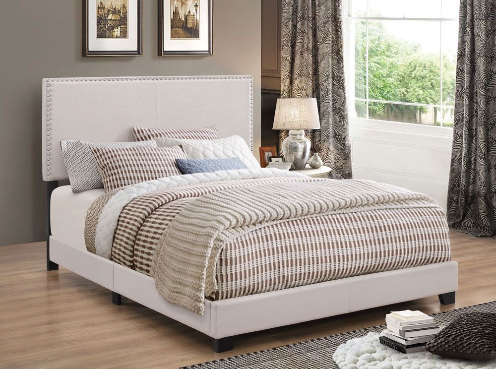 90” Upholstered Ivory Bed & Mattress