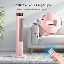 36" Tower Fan w/ Remote Control, Standing Fan, Oscillating Fan for Home & Office,Time Settings,LCD Display,45W, Pink
