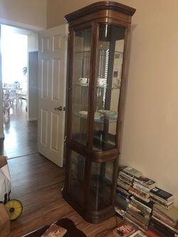 Curved glass curio cabinet for sale deals