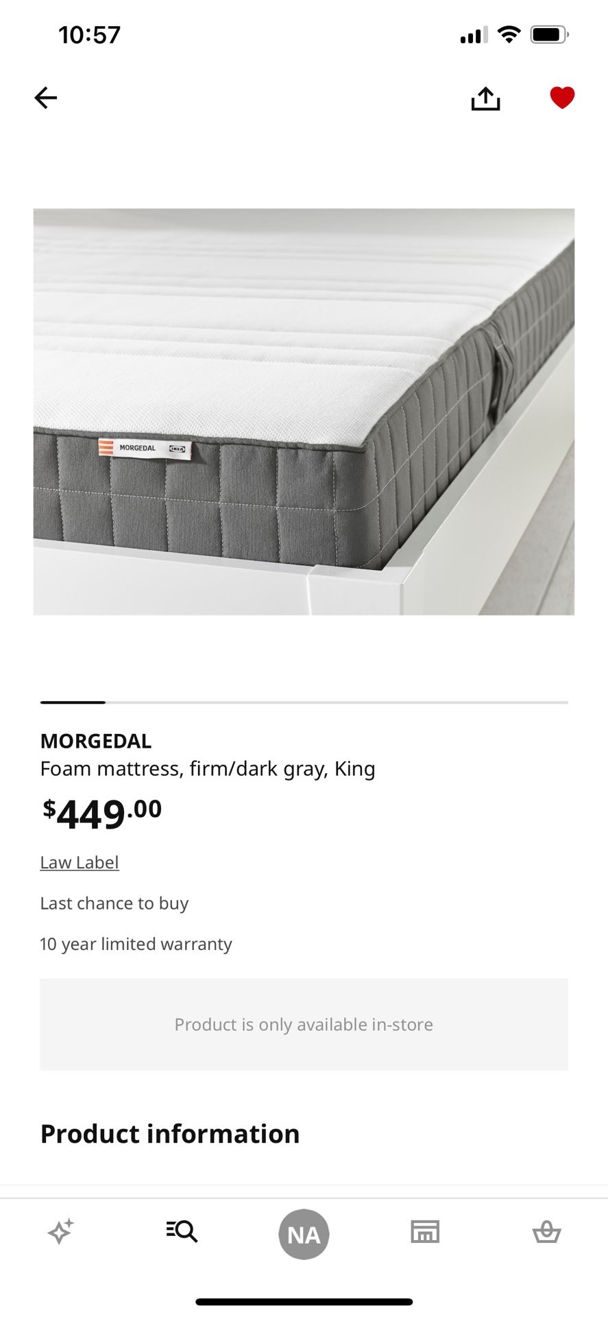 Morgedal King Size mattress