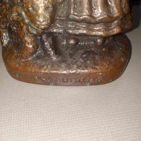 Vintage Brass Metal Mary Had A Little Lamb Statue Figurine