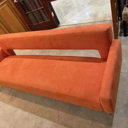 Modern Orange Velvet Sofa – Mid Century Style Statement Couch