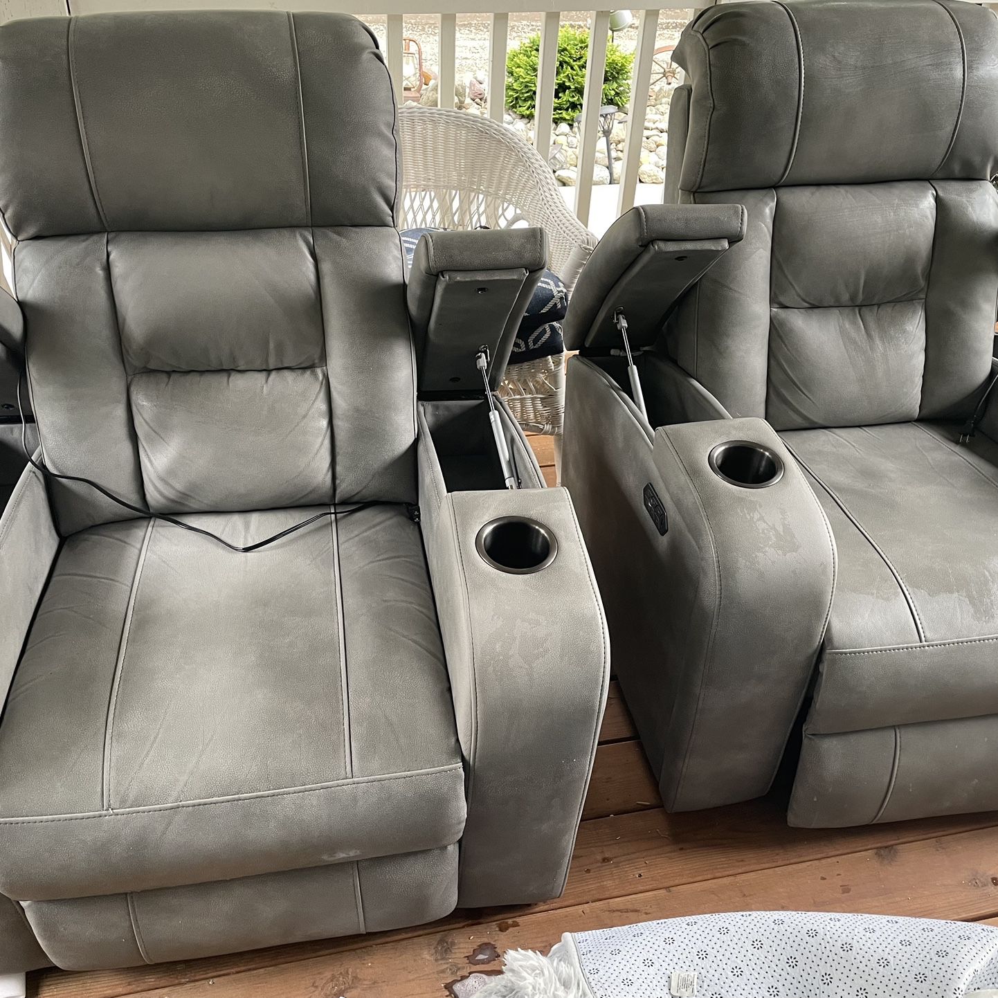 2 Faux Leather Grey Recliners
