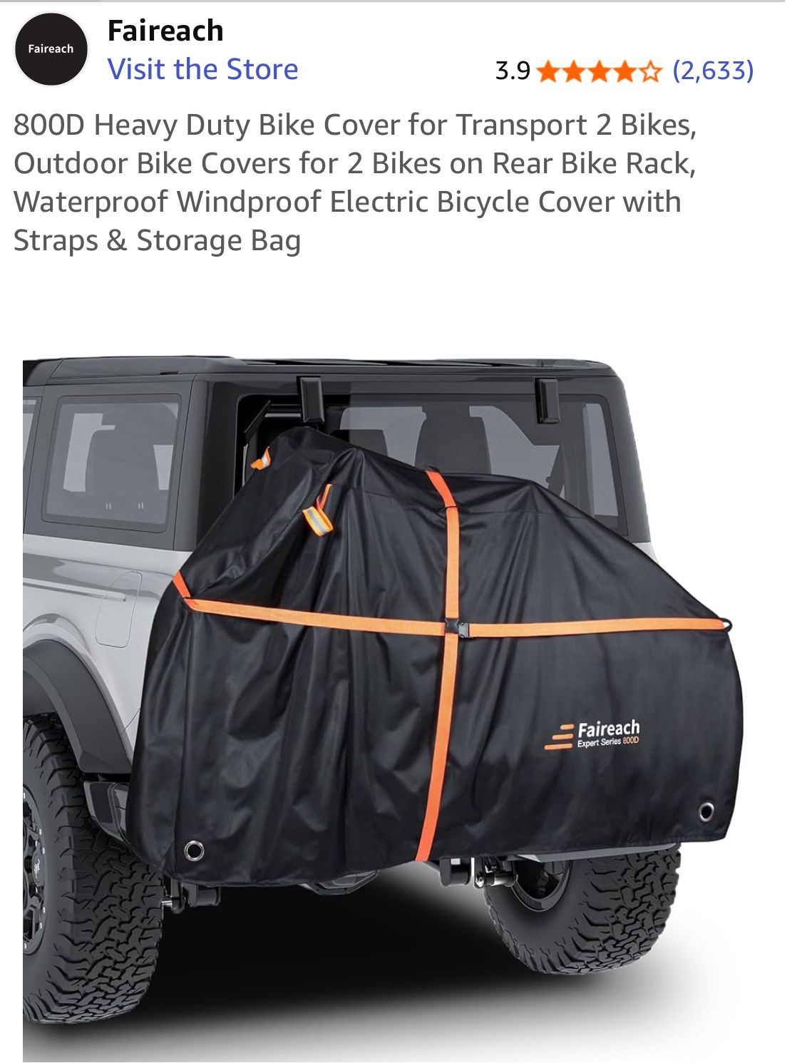 Faireach New 800 D Heavy Duty Bike Cover For Transporting 2 Bikes