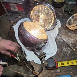 Pair Of 6v Vintage (Guide) Automotive Headlamps