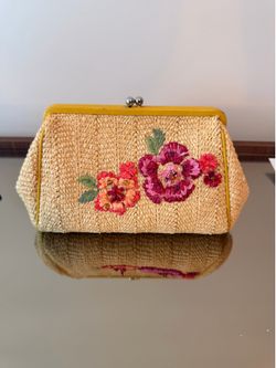 Authentic Vintage Dior raffia floral embroidered clutch Christian Dior handbag bag purse