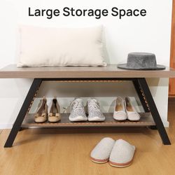  42" Shoe Rack Bench, entryway Bench with Shoe Storage, Organizer with 2 Tier Storage
