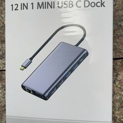 Brand new USB C Hub, 12-in-1 Docking Station Dual Monitor with 2 HDMI, VGA, RJ45, 100W PD, USB-C Data,1 USB 3.0, 3 USB 2.0, SD/TF Card Reader, for Mac