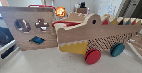 Wooden Baby/Toddler Toys: Shape Sorter, Pull Along Alligator Sorter & Magnetic Rocket Ship Stacker