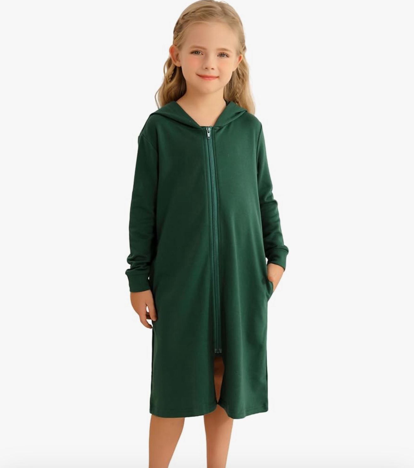 Veseacky Girls Zip Up Hoodies Robes Soft Cotton Long Sleeve Housecoat Size 160