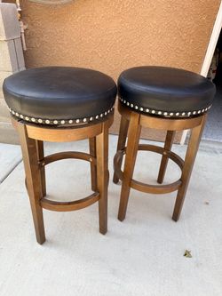 Set of 2 Swivel Bar Stools with Nailhead Trim
