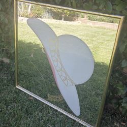 Vintage Gorgeous Deco Style 38" Square Wall Mirror with Woman in Hat Art