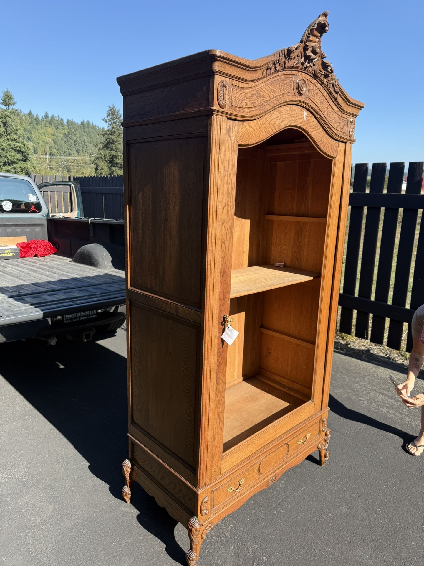 Antique French Louis XV style armoire. WARDROBE CUPBOARD no glass key is stuck. Just acquired in a lien storage unit auction full of antiques Pick u