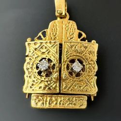 14k solid Yellow Gold 0.1CTW Diamond Torah Ark Pendant With David's Star Locket Jewish Charm Pendant