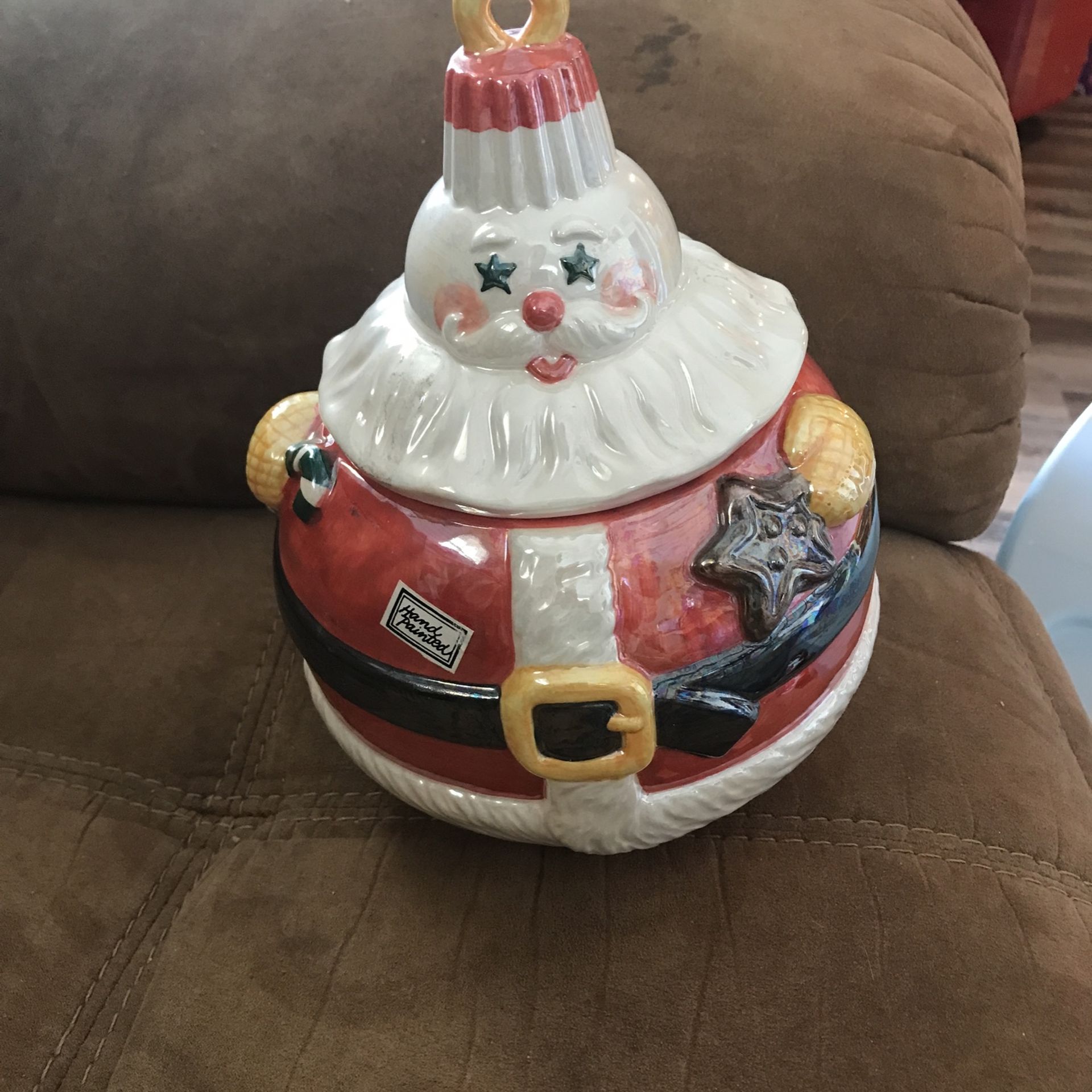 CLOWN SANTA COOKIE JAR HAND PAINTED