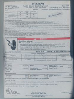 SIEMENS GF324N 200 Amp