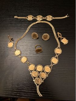 Vintage 14K Gold Mexican Peso Jewelry Set 22k 18 Genuine Mexican Gold Coins 110g Total