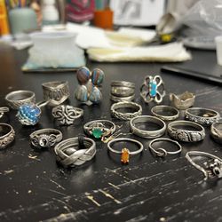 Lot Of Mostly Sterling Silver Jewelry Rings All Sizes Vintage