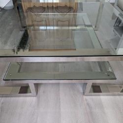 Large square  glass coffee table with chrome base. 50x50