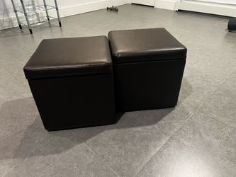 Set of 2 Dark Brown Faux Leather Storage Ottomans