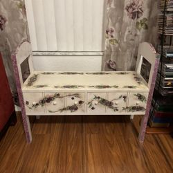 White Floral Wood Bench