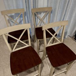 FOUR Wooden Brown & Beige Counterheight Chairs