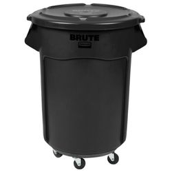 Rubbermaid Brute 55 Gallon Trash Can W/ Wheels, Lid, And Trash Bags
