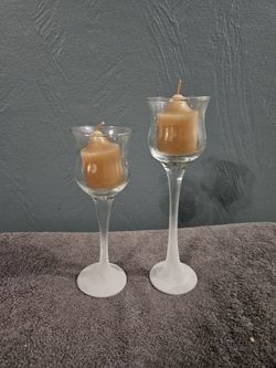 Set of 2 Partylite Glass Candle Holders with Frosted Base