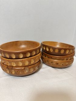 Vintage Munising Wood Bowls Round With Circular Design Set Of 6 Unique