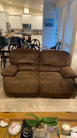 Brown Microfiber Reclining Loveseat and Oversized sofa