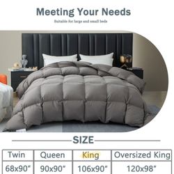Luxury Down and Down Fiber Comforter, Medium Warmth All Season Duvet Insert, Ultra-Soft 750 Fill - Power Hotel Collection Comforter, King 106x90"