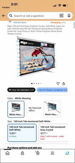 PRICE NEGOTIABLE Migo 120 Inch Pull Down Projector Screen