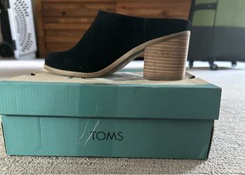 TOMS Black Suede Block Heel Mules