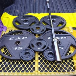 PAIR  OF  OLYMPIC  CAP  PLATES   &  NEW  5   FOOT  BARBELL  BAR  (PAIRS OF)  :  45s  35s  5s  2.5s 