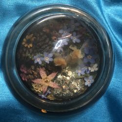 Paperweight Terrarium Custom Dome Gold Stone Crystal & Flowers 