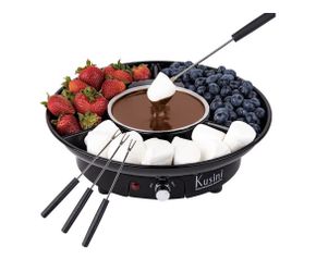 Kusini Electric Fondue Pot Set - Chocolate Fondue Kit - Temperature Control, Detachable Serving Trays, & 4 Roasting Forks - Gift Set & Date Night Idea