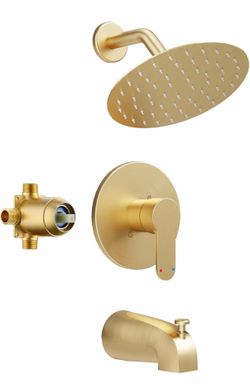 Tub Shower Faucet, Brushed Gold Shower Faucet Set With 6-Inch All-Metal Rainfall Showerhead And Bathtub Spout, Single-Handle Tub Shower-Trim Kit Inclu