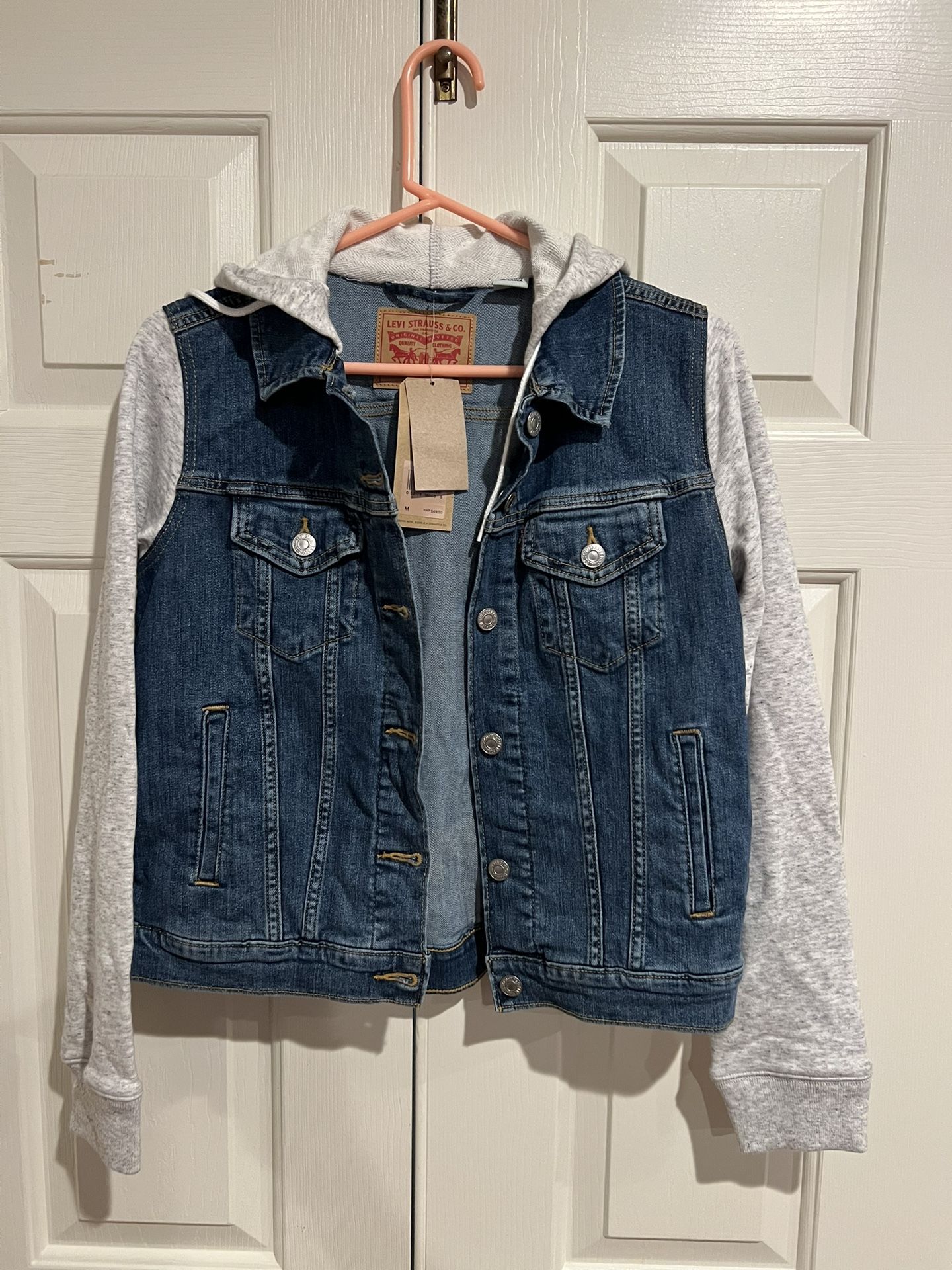 Levi’s Women Hybrid Denim Hoodie Classic Trucker Jacket Size M New