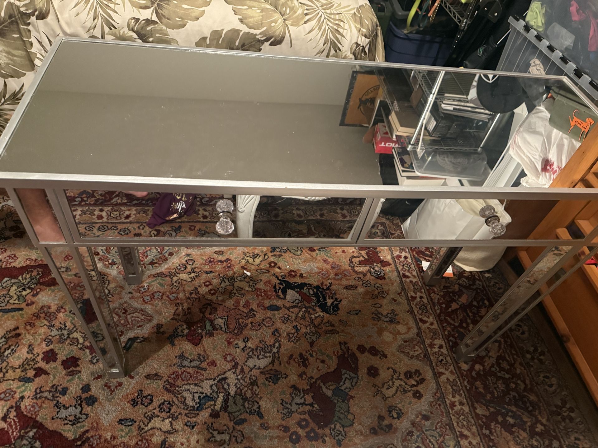 Mirrored Table - Vanity Table, Two Drawers