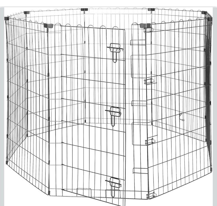 Amazon Basics Foldable Octagonal Metal Exercise Dog Playpen - Indoor/Outdoor, Single Door, Large (8 Panels, 24 x 42), Easy to assemble and store, 42"